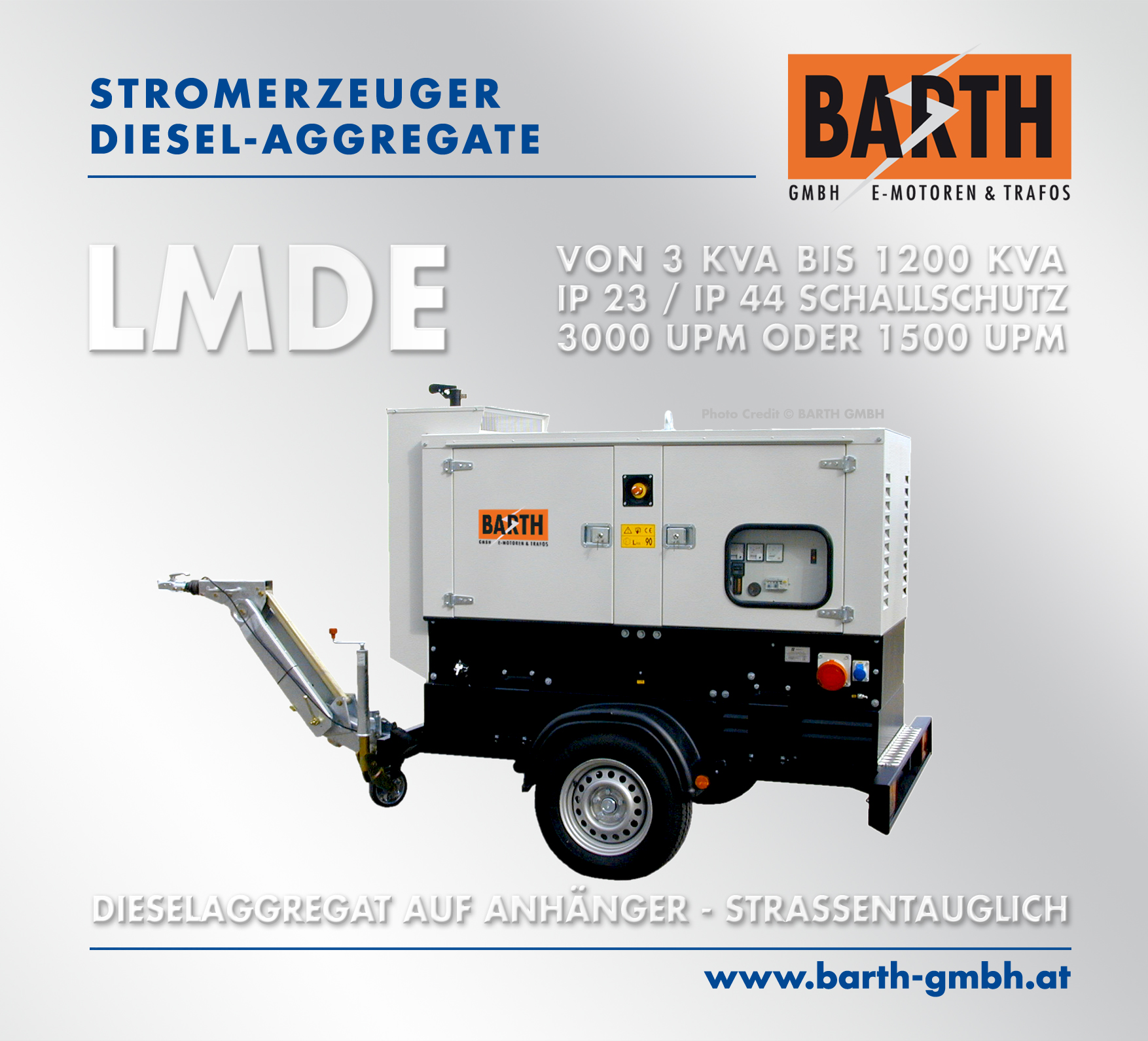 Abb.: Aggregat LMDE 150 kVA auf Anhänger